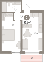 2 ккв (Евро) № 207.4.1 Корп.: 2-1 , Секция 4  в ЖК Северный ветер