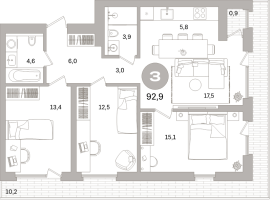 4 ккв (Евро) № 107.2.5 Корп.: 3-1 , Секция 7  в ЖК Северный ветер