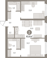 3 ккв (Евро) № 301.4.4 Корп.: 2-2 , Секция 1  в ЖК Северный ветер
