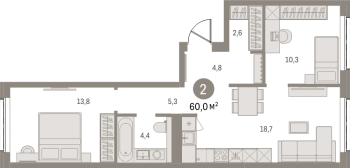 3 ккв (Евро) № 306.4.2 Корп.: 2-2 , Секция 6  в ЖК Северный ветер