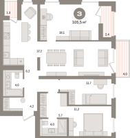 4 ккв (Евро) № 201.4.6 Корп.: 3-2 , Секция 1  в ЖК Северный ветер
