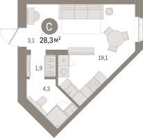 Студия № 205.4.7 Корп.: 2-1 , Секция 2  в ЖК Северный ветер