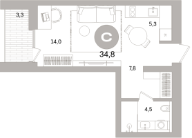 Студия № 104.4.8 Корп.: 3-1 , Секция 4  в ЖК Северный ветер