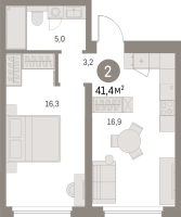 2 ккв (Евро) № 207.8.1 Корп.: 2-1 , Секция 4  в ЖК Северный ветер