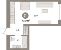 Студия № 208.4.3 Корп.: 2-1 , Секция 5  в ЖК Северный ветер