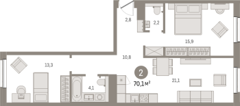 3 ккв (Евро) № 205.3.1 Корп.: 2-1 , Секция 2  в ЖК Северный ветер