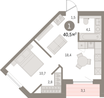 2 ккв (Евро) № 303.3.4 Корп.: 2-2 , Секция 3  в ЖК Северный ветер