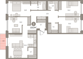 5 ккв (Евро) № 302.3.1 Корп.: 2-2 , Секция 2  в ЖК Северный ветер