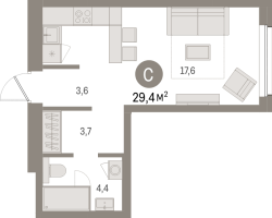 Студия № 206.9.4 Корп.: 2-1 , Секция 3  в ЖК Северный ветер