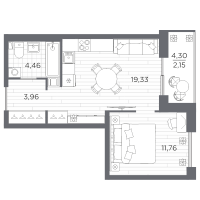 2 ккв (Евро) № 43 Корп.: 621 , Секция 1  в ЖК Сезоны