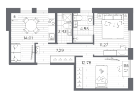 2 ккв № 157 Корп.: 611 , Секция 5  в ЖК Сезоны