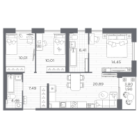 4 ккв (Евро) № 2 Корп.: 621 , Секция 1  в ЖК Сезоны