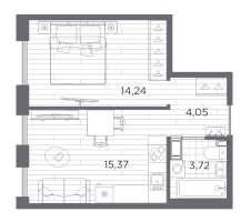 2 ккв (Евро) № 55 Корп.: 611 , Секция 2  в ЖК Сезоны
