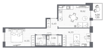 3 ккв (Евро) № 93 Корп.: 611 , Секция 3  в ЖК Сезоны