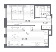 2 ккв (Евро) № 87 Корп.: 611 , Секция 3  в ЖК Сезоны