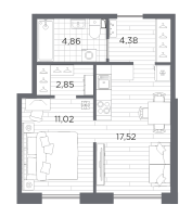 2 ккв (Евро) № 161 Корп.: 611 , Секция 5  в ЖК Сезоны