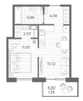 2 ккв (Евро) № 169 Корп.: 611 , Секция 5  в ЖК Сезоны