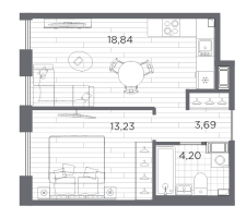 2 ккв (Евро) № 53 Корп.: 611 , Секция 2  в ЖК Сезоны