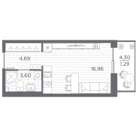 Студия № 12 Корп.: 622 , Секция 1  в ЖК Сезоны