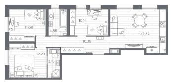 4 ккв (Евро) № 15 Корп.: 631 , Секция 1  в ЖК Сезоны