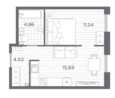 2 ккв (Евро) № 140 Корп.: 631 , Секция 4  в ЖК Сезоны