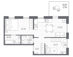 3 ккв (Евро) № 1 Корп.: 611 , Секция 1  в ЖК Сезоны