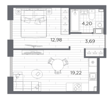 2 ккв (Евро) № 54 Корп.: 611 , Секция 2  в ЖК Сезоны