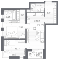 3 ккв (Евро) № 6 Корп.: 621 , Секция 1  в ЖК Сезоны