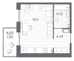 Студия № 142 Корп.: 631 , Секция 4  в ЖК Сезоны