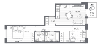 3 ккв (Евро) № 85 Корп.: 611 , Секция 3  в ЖК Сезоны