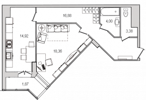 1 ккв № 9/1-11п Корп.: 2-20 , Секция 1  в ЖК Шекспир