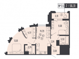 2 ккв № 55, Секция 1  в ЖК Shepilevskiy