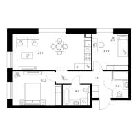3 ккв (Евро) № 6.2.7 Корп.: 2 , Секция 6  в ЖК Шкиперский 19