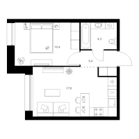 2 ккв (Евро) № 1.2.8 Корп.: 2 , Секция 1  в ЖК Шкиперский 19