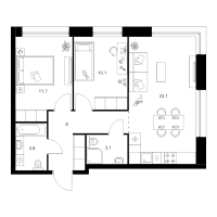 3 ккв (Евро) № 1.2.3 Корп.: 2 , Секция 1  в ЖК Шкиперский 19