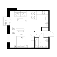 2 ккв (Евро) № 1.3.7 Корп.: 2 , Секция 1  в ЖК Шкиперский 19