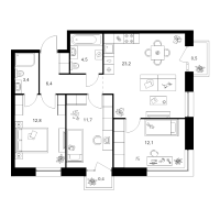 4 ккв (Евро) № 5.2.2 Корп.: 2 , Секция 5  в ЖК Шкиперский 19