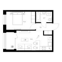 1 ккв № 6.1.1 Корп.: 2 , Секция 6  в ЖК Шкиперский 19
