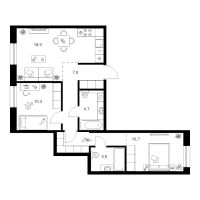 3 ккв (Евро) № 3.1.10 Корп.: 2 , Секция 3  в ЖК Шкиперский 19