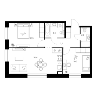 3 ккв (Евро) № 6.2.3 Корп.: 2 , Секция 6  в ЖК Шкиперский 19