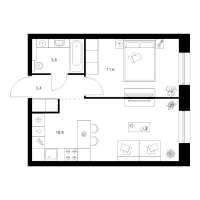 2 ккв (Евро) № 3.6.5 Корп.: 2 , Секция 3  в ЖК Шкиперский 19