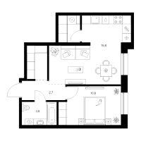 2 ккв (Евро) № 3.1.2 Корп.: 2 , Секция 3  в ЖК Шкиперский 19