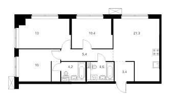 4 ккв (Евро) № 5.10.9 Корп.: 1 , Секция 5  в ЖК Шкиперский 19