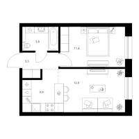 2 ккв (Евро) № 3.1.4 Корп.: 2 , Секция 3  в ЖК Шкиперский 19