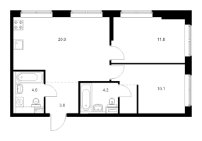 3 ккв (Евро) № 7.1.5 Корп.: 1 , Секция 7  в ЖК Шкиперский 19