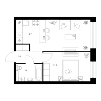 2 ккв (Евро) № 3.5.4 Корп.: 2 , Секция 3  в ЖК Шкиперский 19