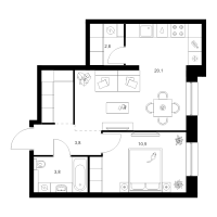 2 ккв (Евро) № 3.2.3 Корп.: 2 , Секция 3  в ЖК Шкиперский 19