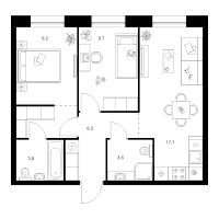 3 ккв (Евро) № 5.7.9 Корп.: 2 , Секция 5  в ЖК Шкиперский 19