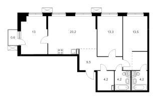 4 ккв (Евро) № 2.3.5 Корп.: 1 , Секция 2  в ЖК Шкиперский 19