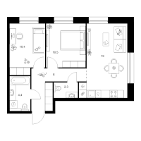 3 ккв (Евро) № 7.5.1 Корп.: 2 , Секция 7  в ЖК Шкиперский 19
